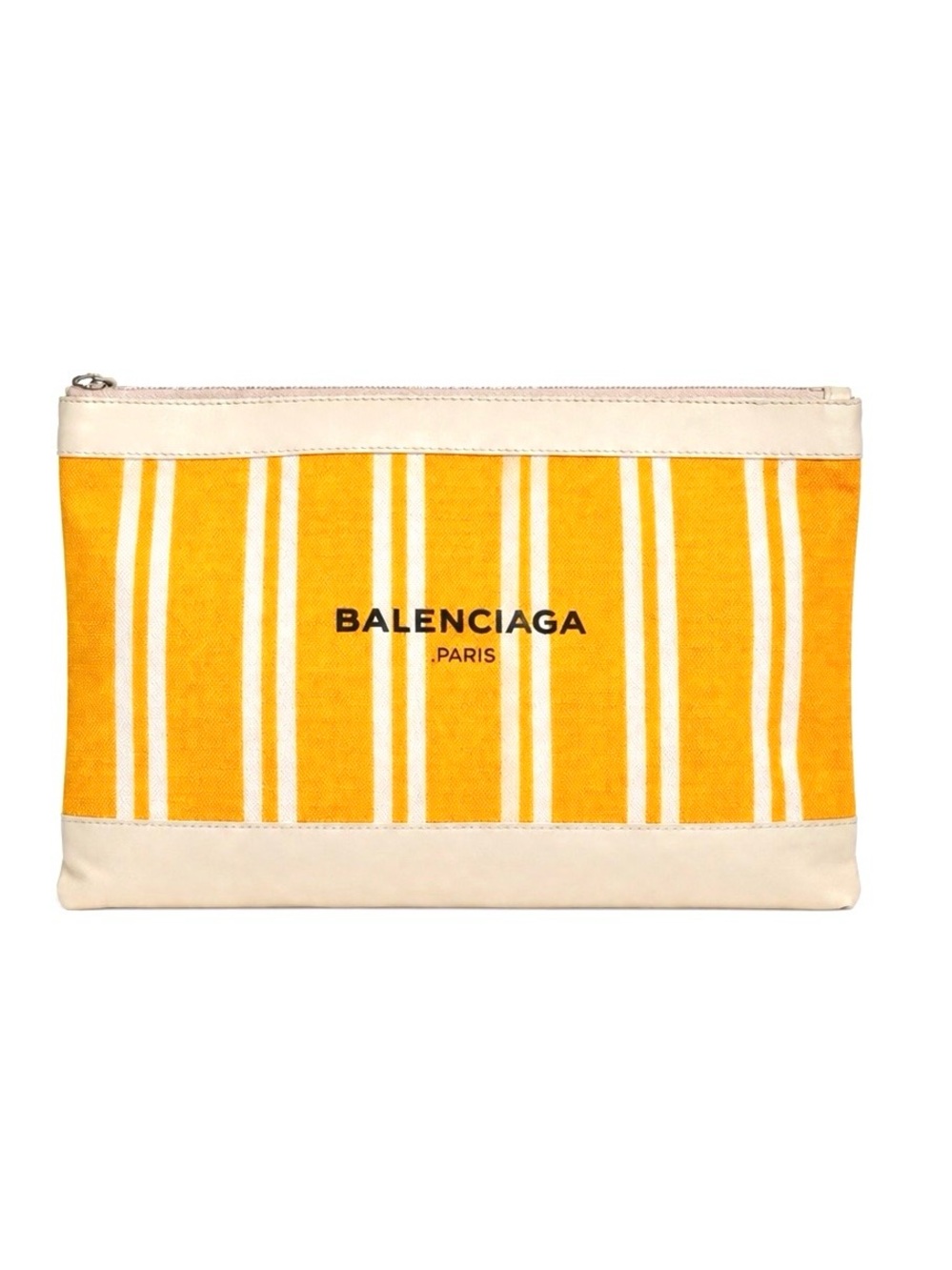 Balenciaga Navy Clip Medium Size Yellow/ Ivory Canvas & Leather Zip Pouch Clutch